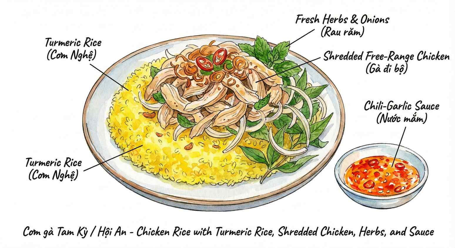 Cơm Gà Tam Kỳ ingredients sketch